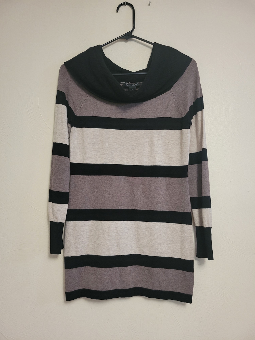 INC International Concepts Striped Cowl Neck Tunic Sweater Size Medium